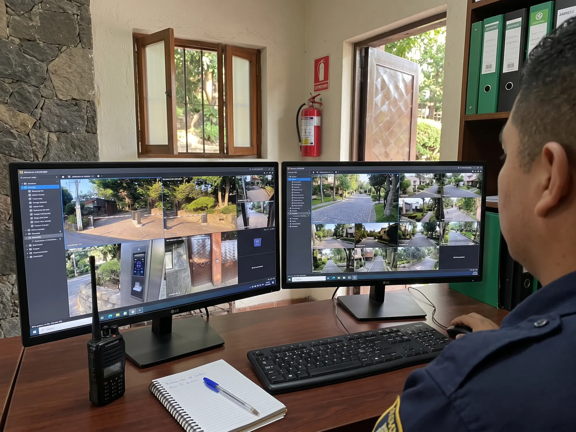 Centro de monitoreo y videovigilancia CCTV con inteligencia artificial en caseta de vigilancia